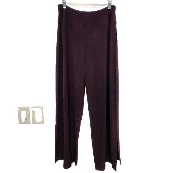 Sympli Pants - Sympli NWT Side Slit Wide Leg Pants Size 14 Currant Elastic‎ Waist Slinky Flowy
